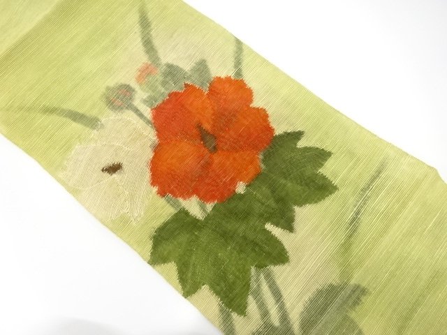 アンティーク　紗紬　草花模様織り出し名古屋帯